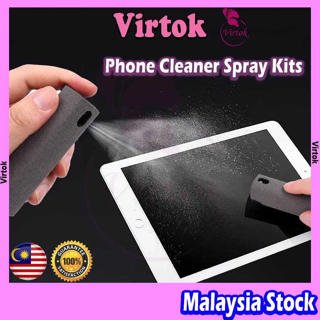 2 In 1 Phone Screen Cleaner Spray Computer Mobile Phone Screen Dust Fingerprint Removal Tool Microfiber Cloth Set Cleaning