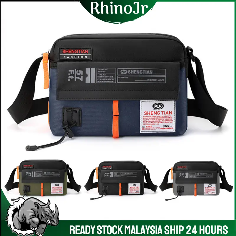 B159 RhinoJr BeierWei New Casual Sling Bag For Men Waterproof Messenger Travel Bag Crossbody Fashion Shoulder Beg Blue Zipper Pocket Selempang