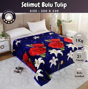 [Selimut Bulu Tulip 200 X 230] - Selimut Bulu motif tulip premium 200 x 230 selimut  bulu