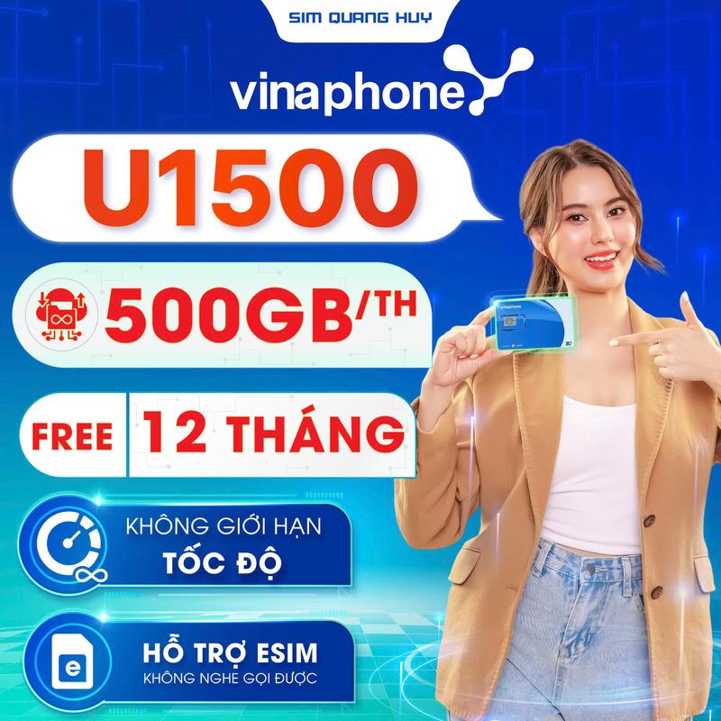 ( 500GB ) Sim 4G Vinaphone U1500 500Gb/Tháng Tốc Độ Cao, 12 Tháng Miễn Phí, Không Mất Ngày Sử Dụng, Đăng Ký Chính Chủ
