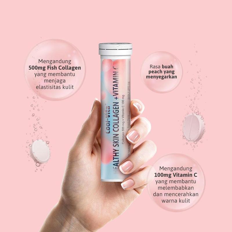 [4T+1]  40 Tablet (4 Tube) Coolvita Collagen Effervescent (1 Tube @10 Tablet) + 1 Pouch Minuman Rasa Buah dan Sayuran 1