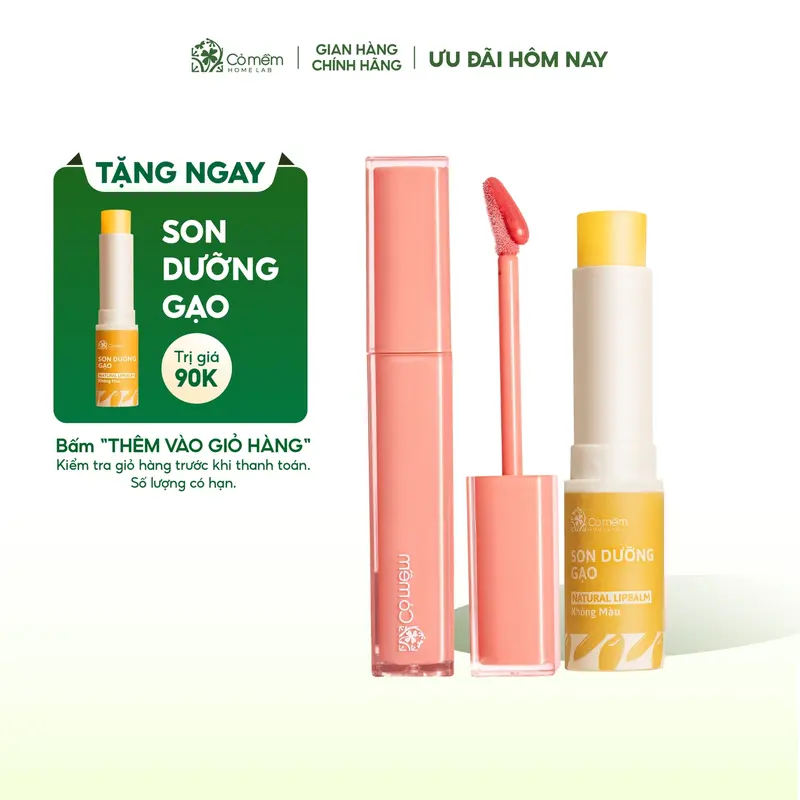Combo Son Bóng Thuỷ Tinh Và Son Dưỡng Thiên Nhiên Môi Mềm Mịn Căng Mọng Cỏ Mềm - Quà Tặng Bạn Gái Mẹ Cô Giáo 8/3 Ý Nghĩa 0