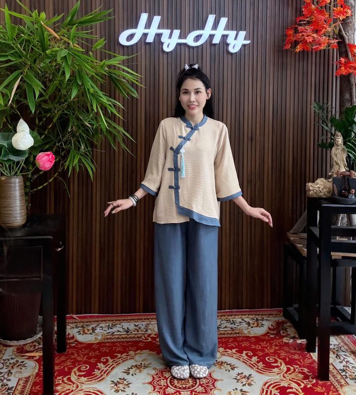 HẠNH NGUYÊN - Bộ Pháp Phục Đi Chùa Nữ Bigsize Tay Lững Nút Cài Trang Nhã-HyHy House