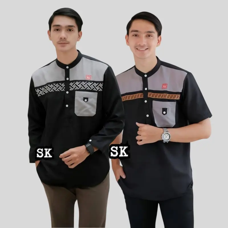 Baju koko muslim motif saka Lengan panjang dan lengan pendek dewasa bahan full katun toyobo 3