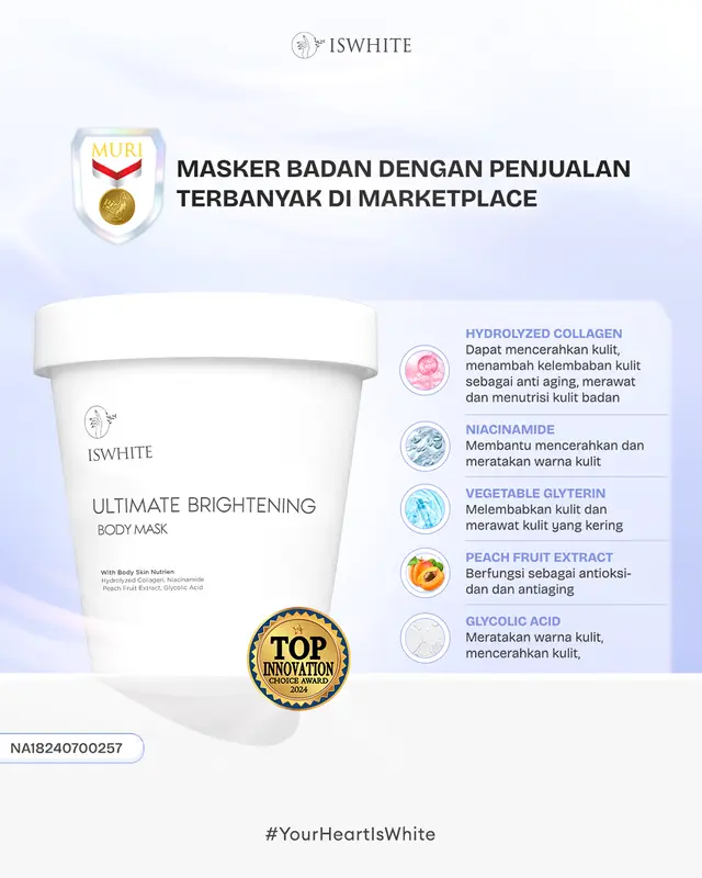 ISWHITE Brightening Ultimate Body Mask No 1 Peach Extract Masker Mencerahkan Tubuh Niacinamide 1