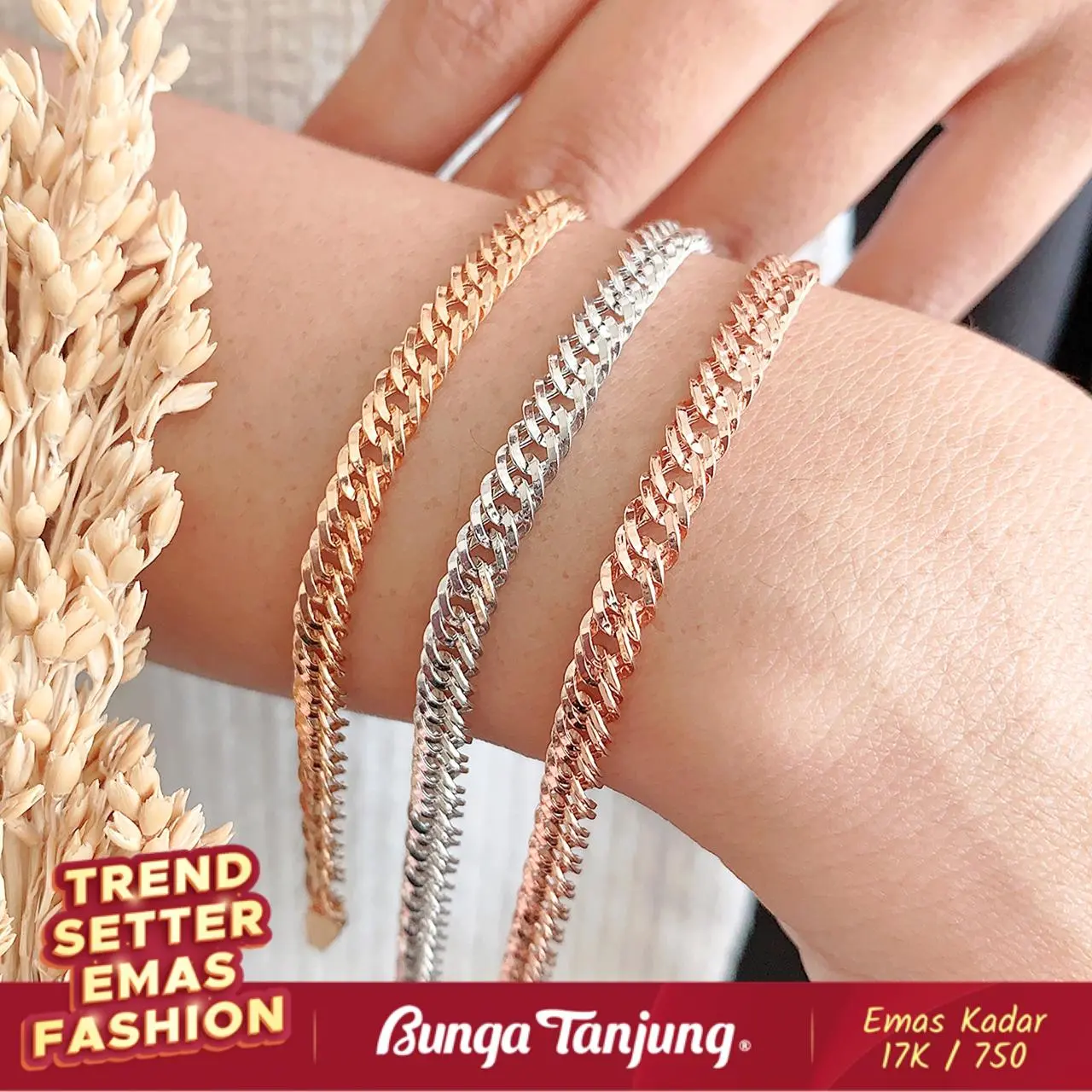 GELANG JEDAR SISIK NAGA - EMAS 17K - BUNGA TANJUNG GOLD