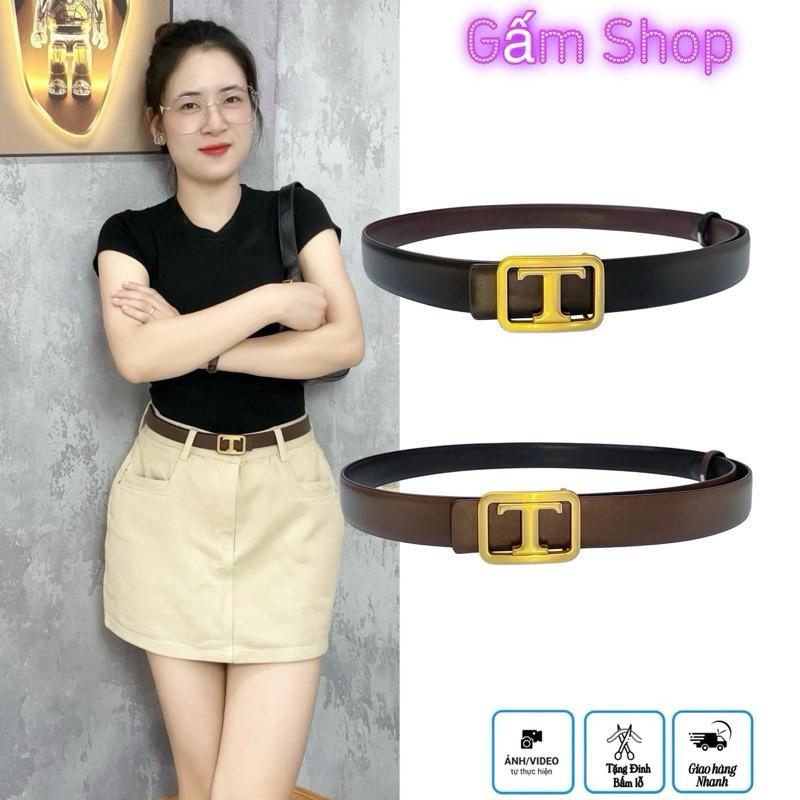 ( Dây Đeo Được Hai Mặt ) Thắt Lưng Nữ Mặt Chữ T Dây Hai Mặt Đen + Nâu ( Tặng kèm Đinh đục lỗ thắt lưng )