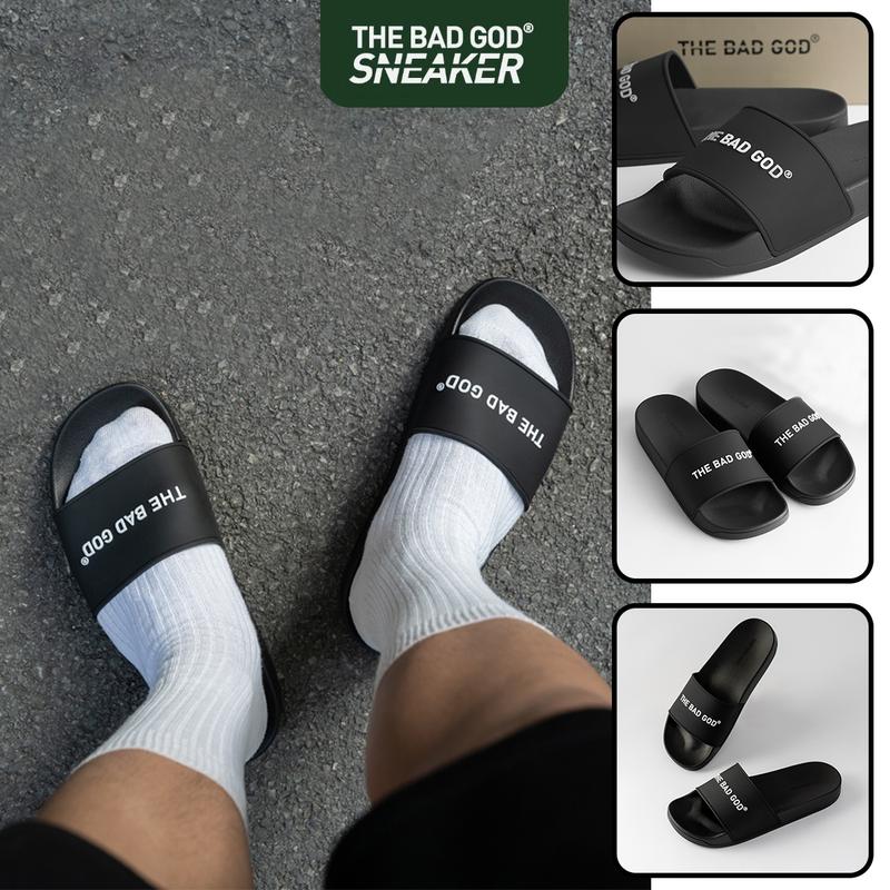 Dép quai ngang nam slipper The Bad God Basic X01 Chữ Trắng Đế Bằng KHÔNG HỘP DéP