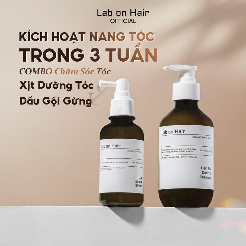  Combo xịt mọc tóc+ dầu gội gừng Lab on Hair dưỡng tóc 160ml+300ml hỗ trợ dưỡng ẩm và cải thiện tình trạng tóc hư tổn 