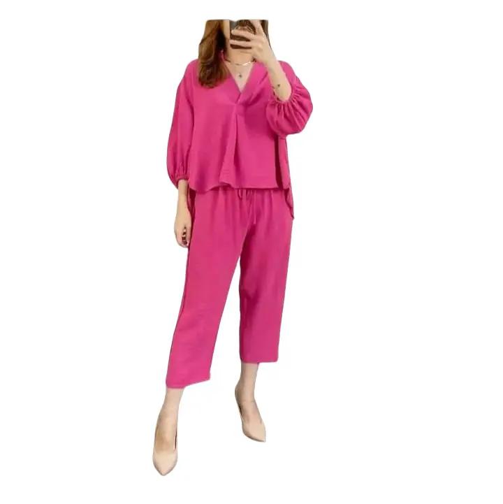 One set Luna crincle airflow Setelan Wanita Atasan Baju Celana Nyaman  Panjang Balon Crinkle Kerah Remaja 1
