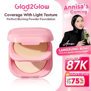 Glad2Glow Perfect Blurring Powder Foundation Concealer - setting powder Mencerahkan Wajah Kusam Niacinamide Translucent Twowaycake Skintint | bedak tabur oil control dan tahan lama Cushion