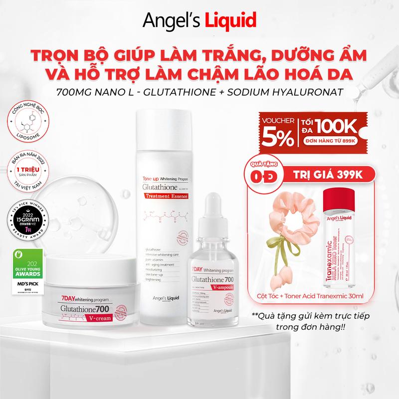   18-20 12  Bộ 3 sản phẩm Nước thần Serum Kem Giúp Dưỡng Trắng Dưỡng Ẩm Chuyên Sâu Angel's Liquid 7Day Whitening Glutathione 