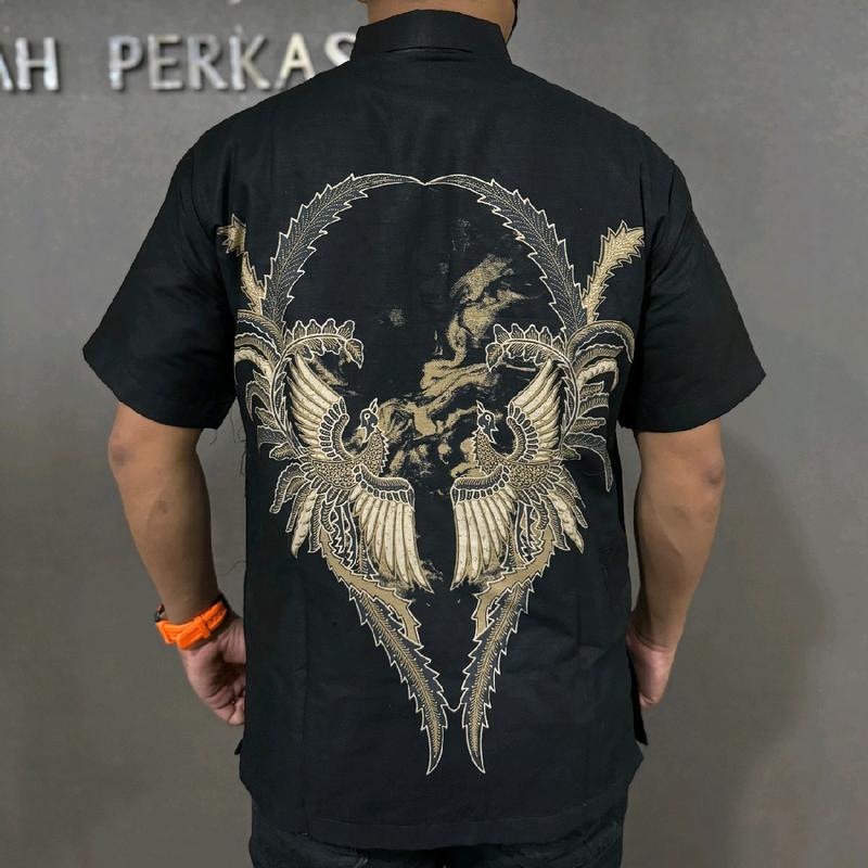 Baju batik pria tangan pendek katun prima premium lapis furing hero by arfabatik67 NAKULA HITAM 1