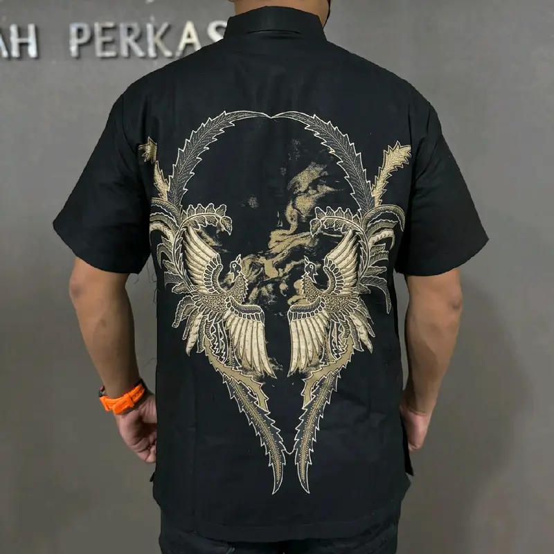 Baju batik pria tangan pendek katun prima premium lapis furing hero by arfabatik67 NAKULA HITAM 1