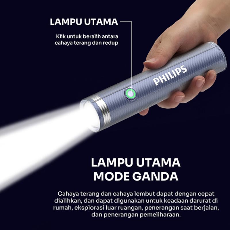 PHILIPS Senter LED Isi Ulang Rechargable LED 3W dengan Lampu Samping Baterai Tahan Lama SFL1188/56 Original – Garansi Resmi 1 Tahun 3