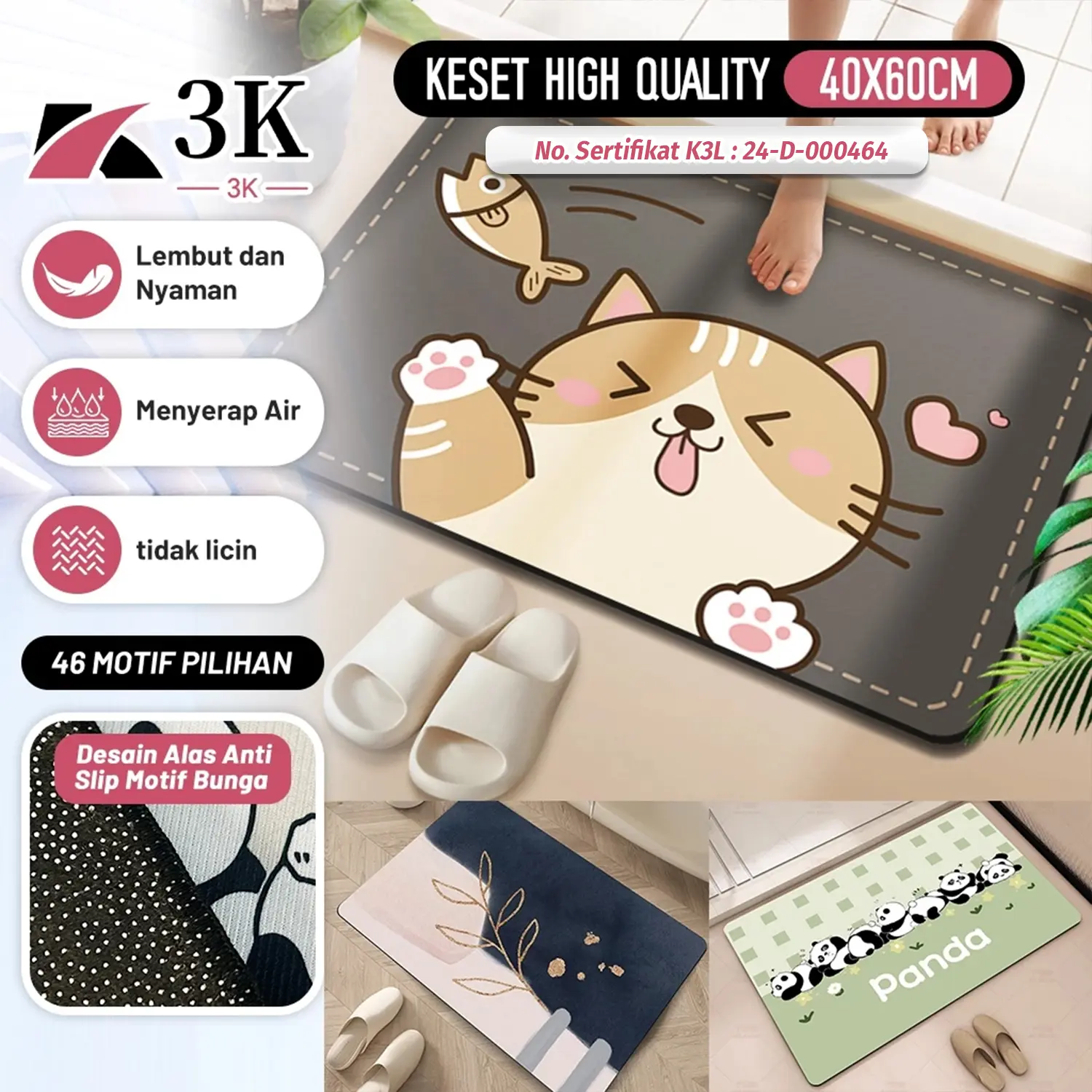 Keset Kamar Mandi Motif Kartun Lucu 40x60CM Kain Polyester Anti Slip / Anti Licin PREMIUM