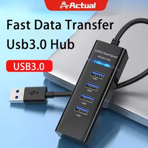 【COD】Actual Hub USB 4 Port + Pembaca Kartu 3.0 Kecepatan Tinggi hingga 5Gbps Untuk USB/Flash Disk/Mouse/USB/Pembaca Hard Disk/Laptop/Kartu Komputer Adaptor Ethernet PC usb  port  4  lubang usb  hubs Computer Card
