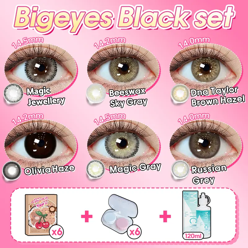 [ Beli 6 GRATIS 13 ] Mysticeyes Softlens Mata 14.0mm-14.5mm (NORMAL) Paket kombinasi :6 Pasang Softlens +Air Pencuci Softlens 120ML+ 6Casing Gratis 1