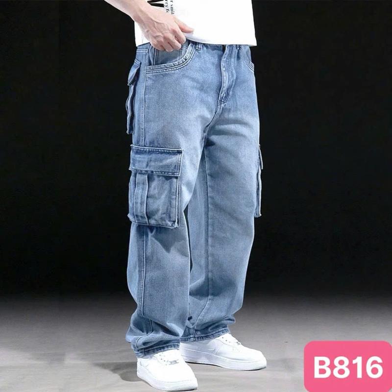 TOP BÁN CHẠY - Quần baggy jean nam ống suông túi hộp màu xanh trơn chất bò dãn nhẹ Q816 dáng chuẩn Menswear Pants Có Túi