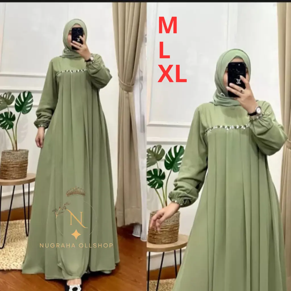 Gamis wanita muslimah terbaru Inara Maxy Dress Bahan Cringkle Airflow Tebal Mix Mutiara Payet Gamis Simple Elegan dan murah