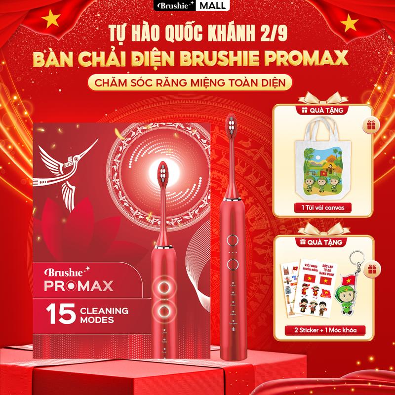 [PHIÊN BẢN YÊU NƯỚC] Bàn chải điện Brushie Pro Max cải tiến với 15 chế độ làm sạch - TẶNG 1 TÚI CANVAS + 1 MÓC KHÓA + STICKER/CỜ TỔ QUỐC