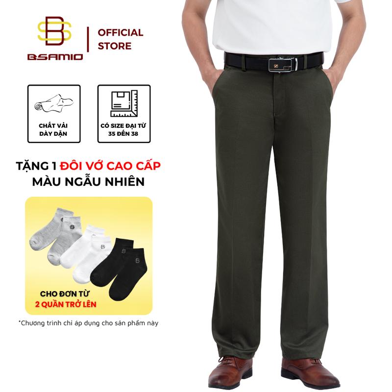 Quần Kaki Nam Trung Niên Dài Ống Suông Vải Dày Mềm Không Xù Lông