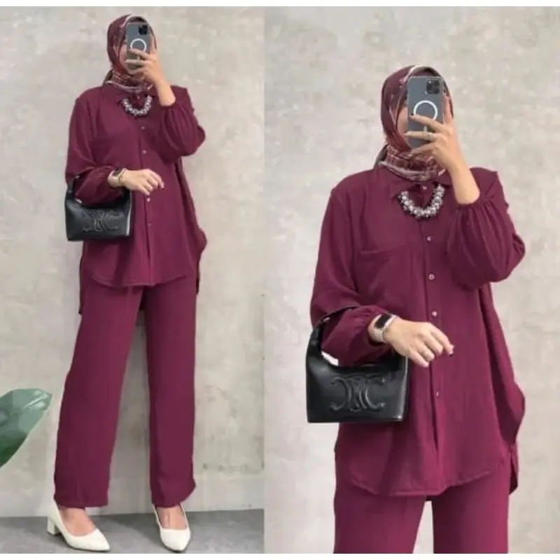 Setelan Amanda Busui Cringkle Airflow | One Set Kemeja Amanda Crinkle | Set Krinkel Wanita Kekinian Busui 1