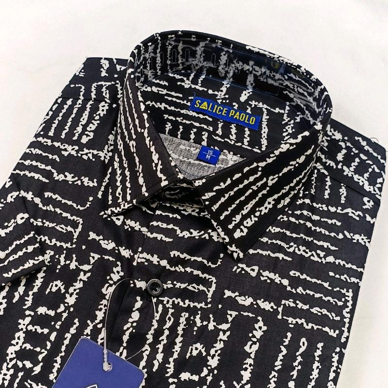 Salice Paolo Kemeja Pria Casual Lengan Pendek Reguler Full Katun Putih Hitam Motif Claw Adem 4