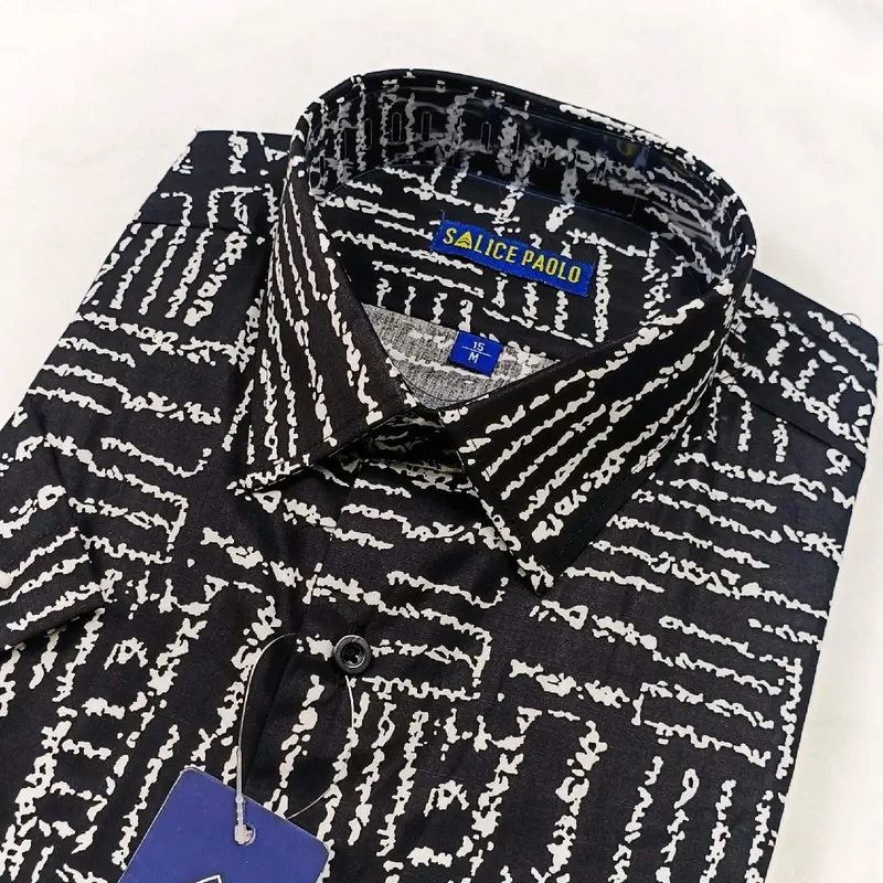 Salice Paolo Kemeja Pria Casual Lengan Pendek Reguler Full Katun Putih Hitam Motif Claw Adem 4