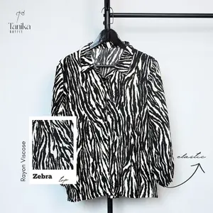 Kemeja Blouse Wanita Rayon Premium Busui Friendly Nyaman Lengan Panjang Motif Leopard Salur