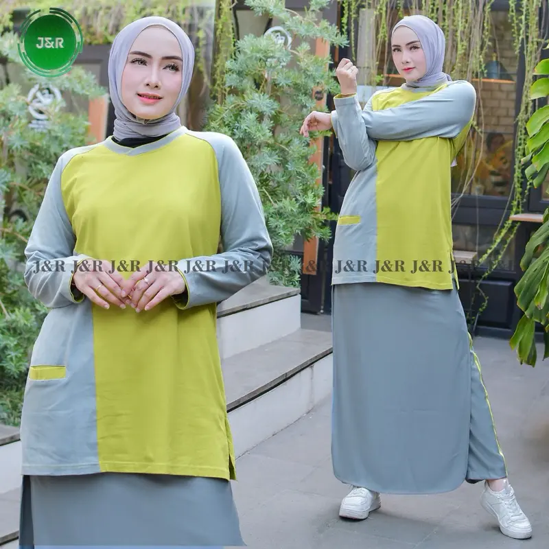 STELAN BAJU OLAHRAGA WANITA MUSLIMAH TUNIK DENGAN ROK CELANA TERBARU
