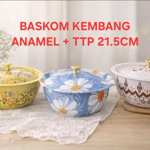 MANGKOK / BASKOM STAINLESS ENAMEL BUNGA DENGAN TUTUP ANTI KARAT