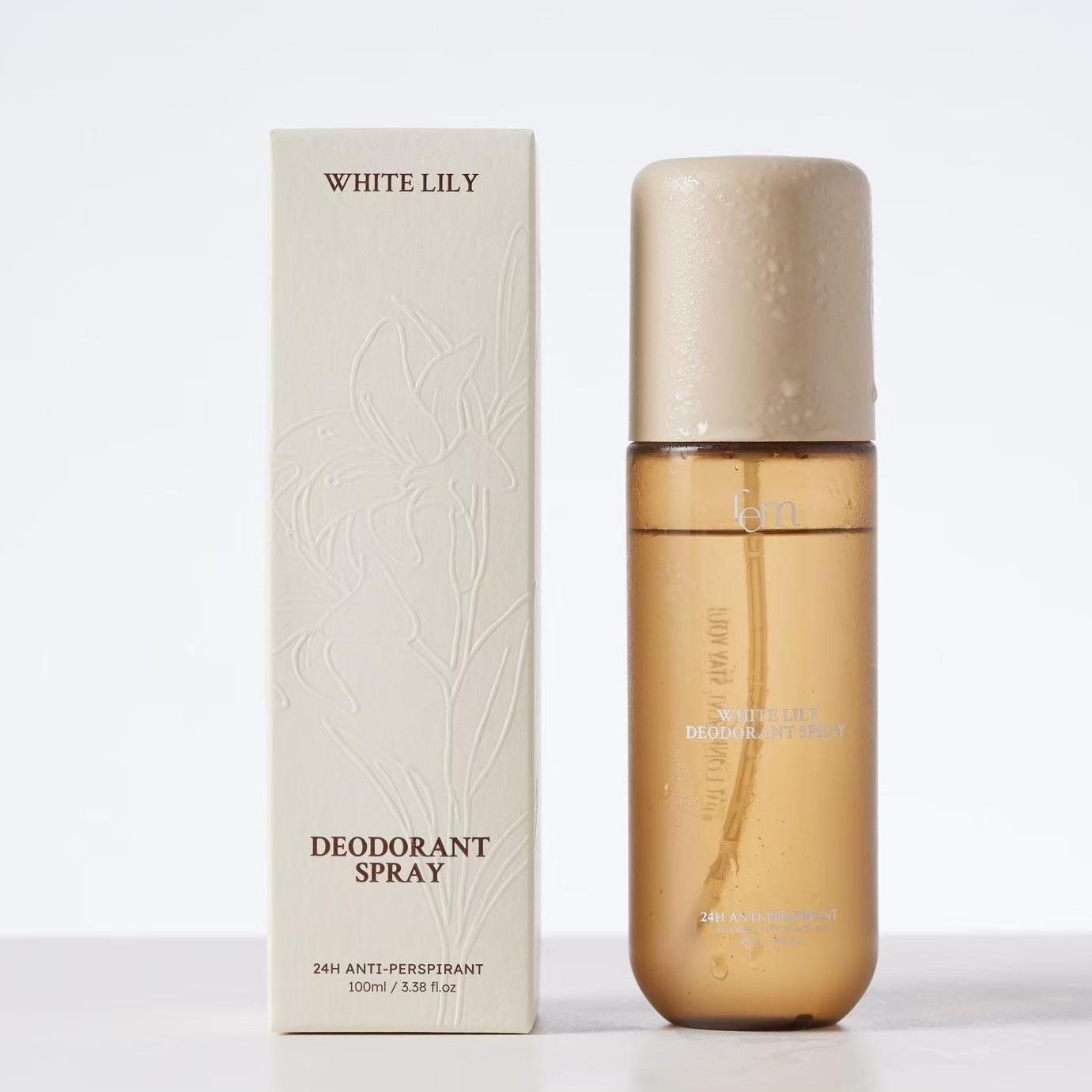 FEM White Lily Deodorant Spray 100ml สเปรย์ระงับเหงื่อและกลิ่นกาย ปราศจากน้ำหอม แอลกอฮอล์ ด้วยส่วนผส