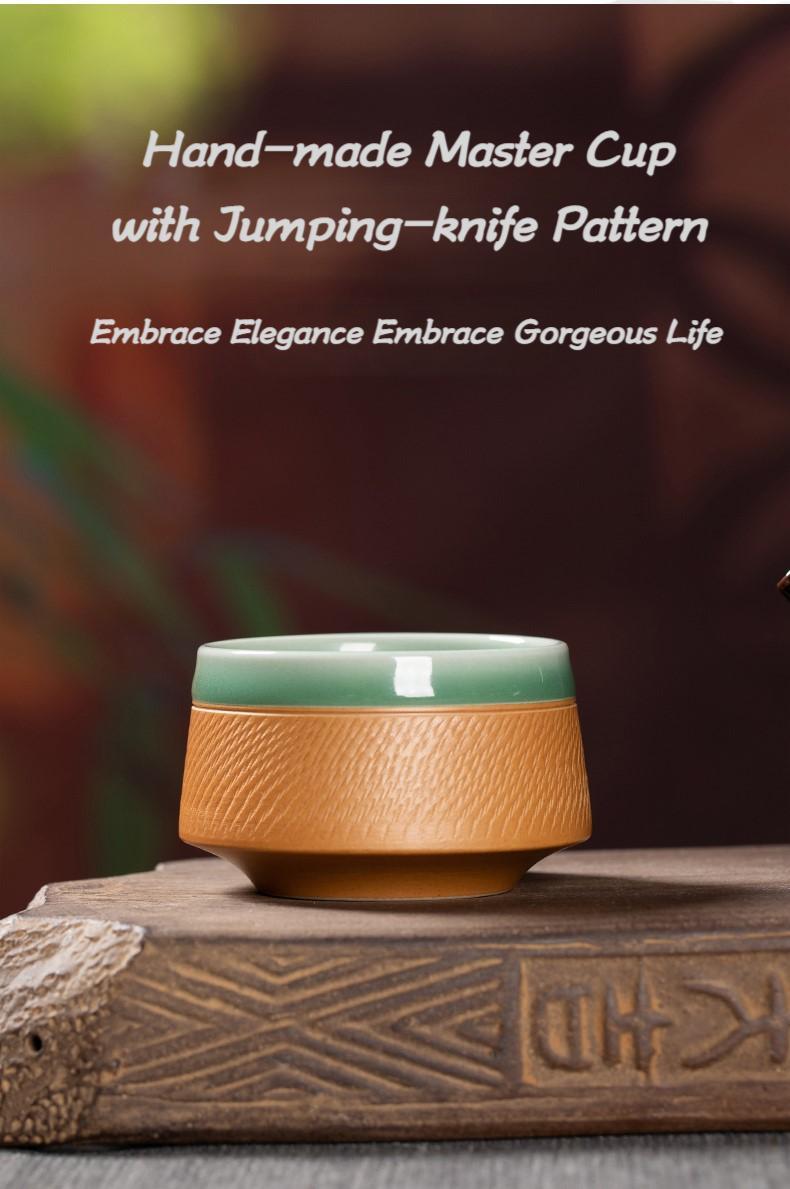 Product Introduction of Premium handmade tea cup,jumping knife master teacup,Kongfu tea set,Chawan,2025 new CNY promotion,home teaware,plum green,intangible culture heritage,high temperature firing Longquan celadon 1