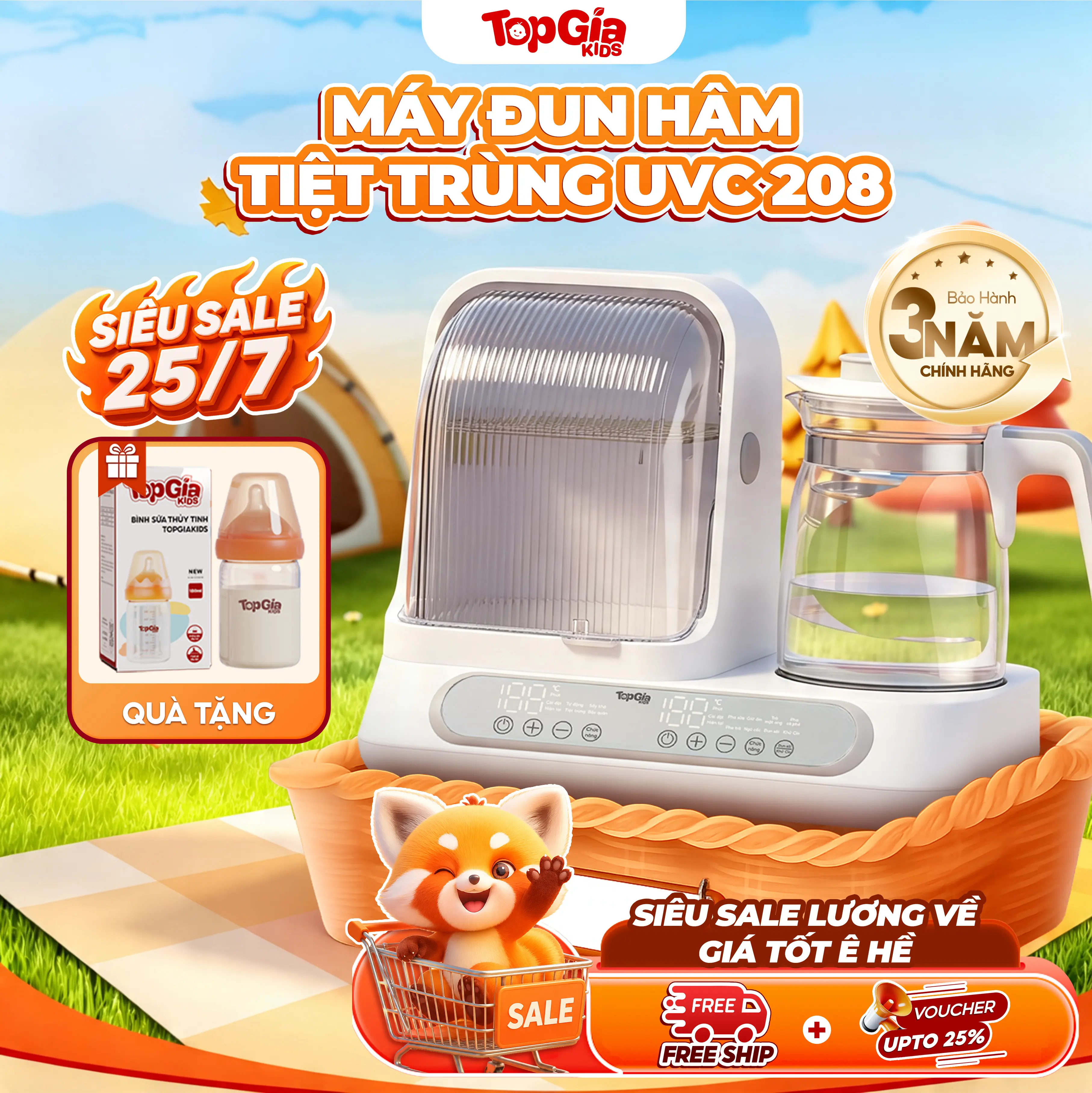 (TẶNG BÌNH CAO CẤP - DEAL GIỚI HẠN) Máy Đa Năng Đun Hâm Pha Sữa Và Sấy Khô Tiệt Trùng UVC 208 tặng Lồng Hâm Sữa, Bảo Hành 18 Tháng, Lỗi 1 Đổi 1 Trong Vòng 30 Ngày I Đủ Dùng Cho Mẹ - An Toàn Cho Bé - Giá Hợp Túi Tiền