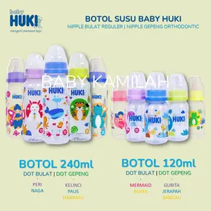 Botol Susu HUKI Dot Gepeng 60ml 120ml 240ml / HUKI Botol Susu Pentil Dot GEPENG 60ml 120ml 240ml