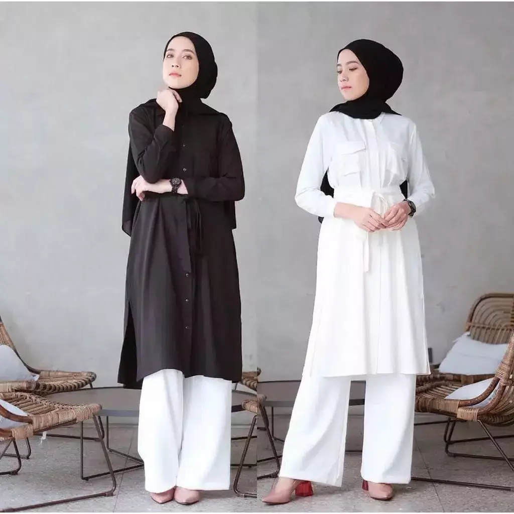 Tunik Wanita Polos Muslim Oversize Saku Depan Bahan Moscrepe