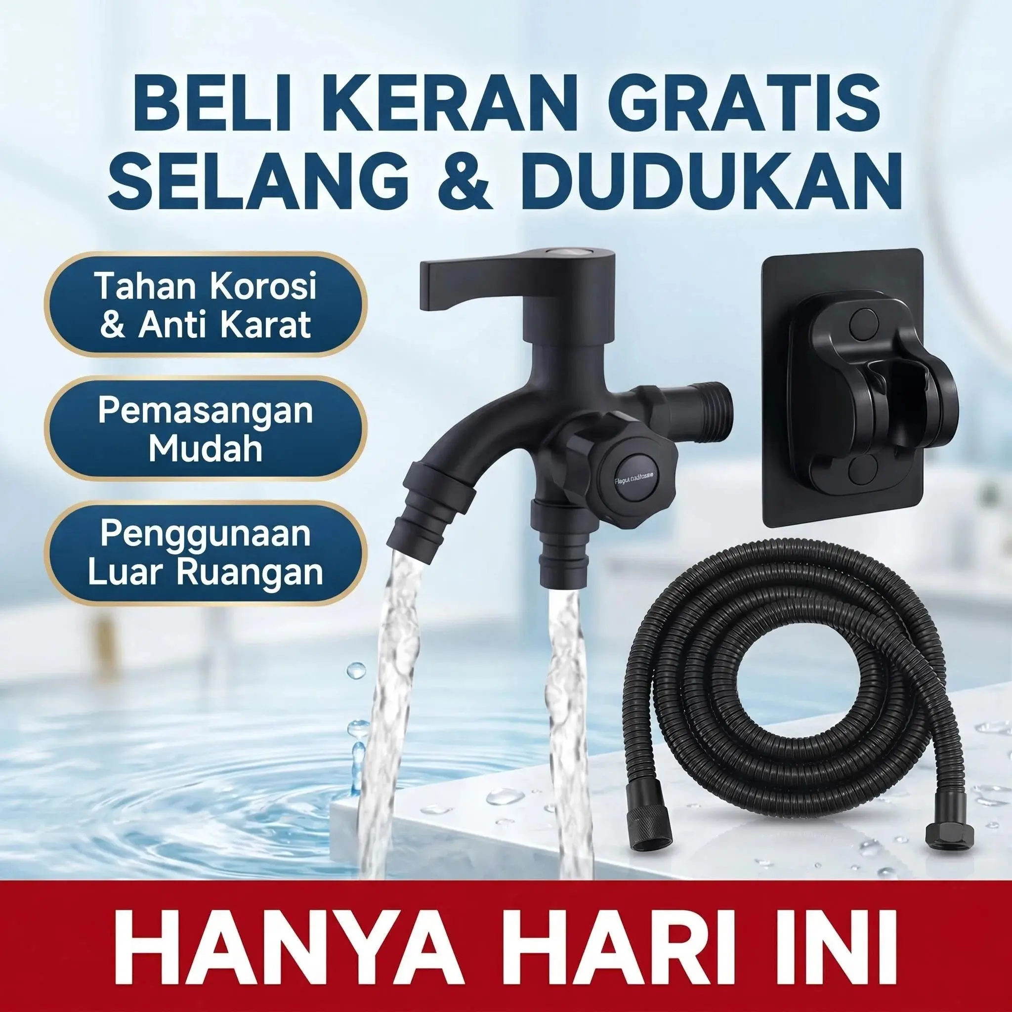GRATIS Dudukan Tanpa Bor! DUJIU Keran Multifungsi Dinding – Keran Keramik Kepala Ganda Hitam untuk Kamar Mandi, Dapur & Mesin Cuci, Mudah Dipasang & Tahan Lama