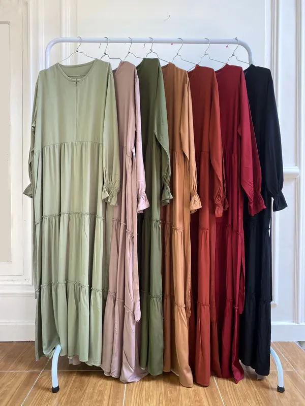 Dress BARBARA Katun Gamis Susun Panjang Hitam Busui Dewasa - Gaun Remaja Pesta Midi Baju rayon Casual 0