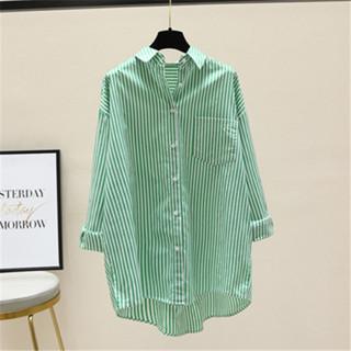 Briana Kemeja - Size S M L XL XXL 3XL 4XL/5L - Kemeja Wanita Jumbo - Kemeja Salur Jumbo - Kemeja Salur Jumbo - Kemeja Wanita Big Size Atasan Panjang Baju Kancing Katun Casual Kerja Oversize Navy Cewek 3