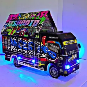 Mainan Miniatur TRUK OLENG Lampu RGB Warna Warni dan TERPAL MOTIF RANDOM Led Hadiah