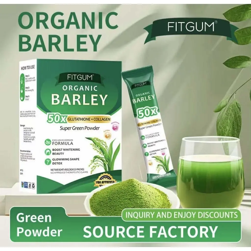 Fitgum Organic Barley 50x Glutathione Collagen Powder - Natural Wholesome Drink for Enhanced Health Benefits - Daily Consumption Supplement - Healthcare