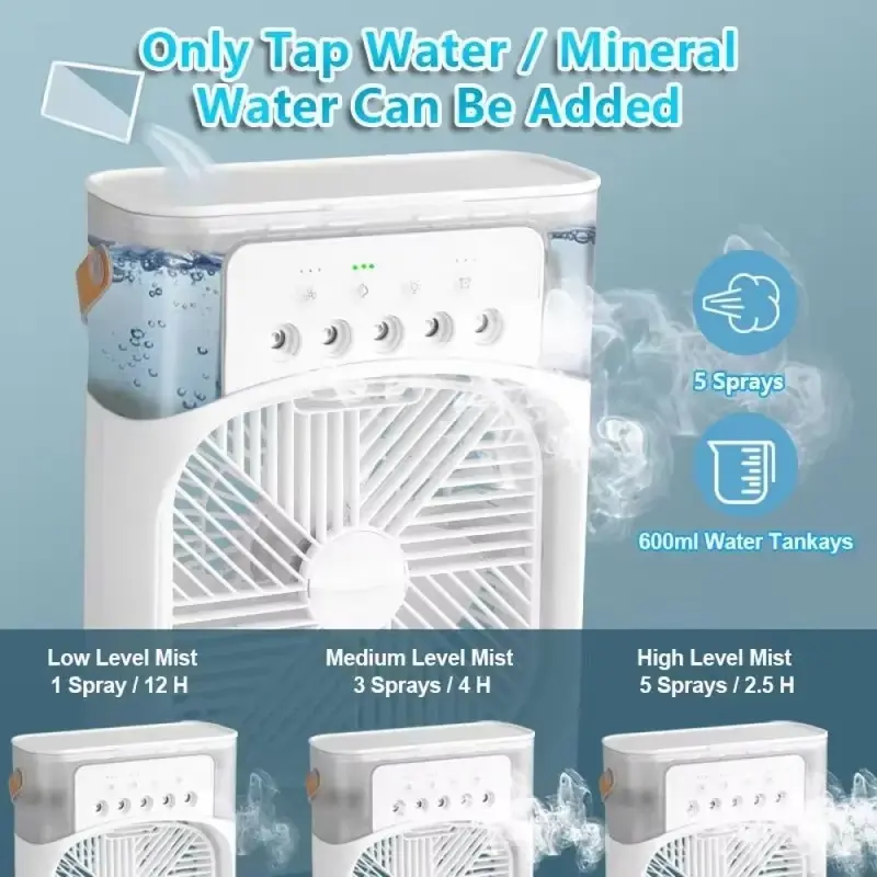 ABAY Air Cooler Mini Fan AC 3 Speed Kipas Penyejuk Ruangan 600ml - AB666 Kabel Meja Mesin 1