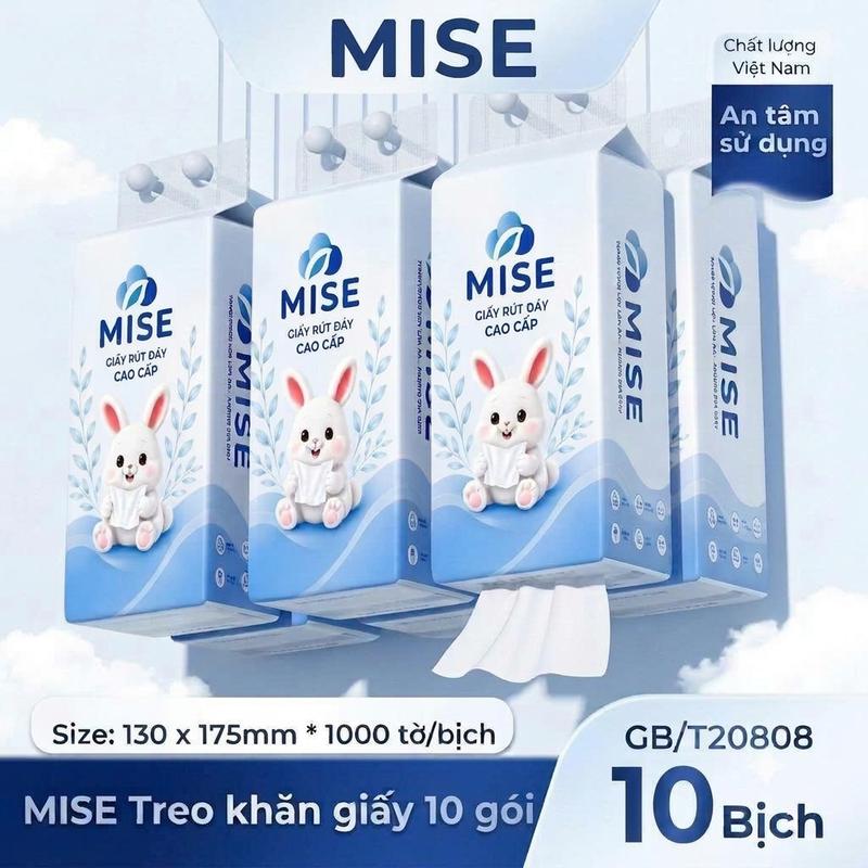 10 bịch, khăn giấy treo tường MISE, 5 lớp mềm mịn, không bụi giấy, tặng kèm 3 móc treo, làm từ bột gỗ tự nhiên an toàn #Mise #giayrut