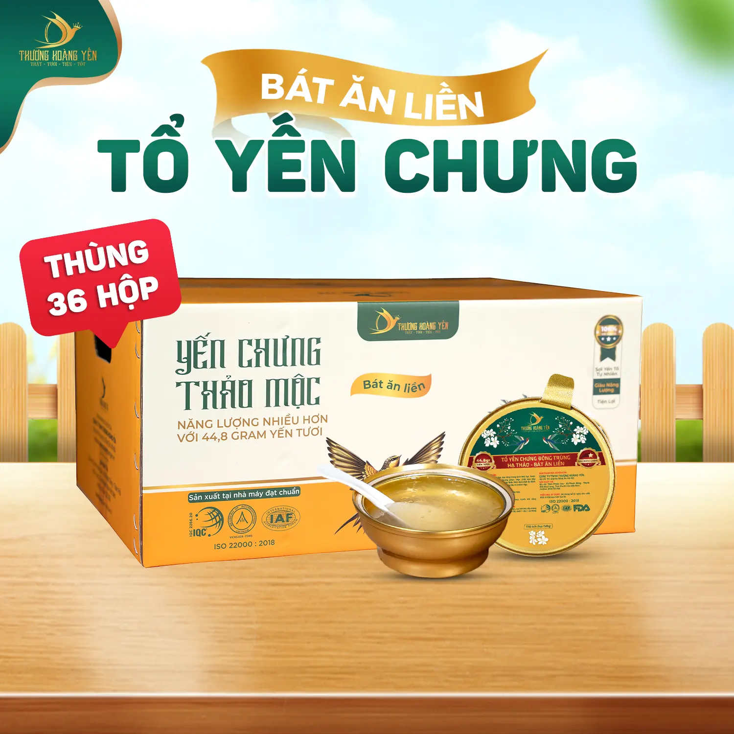 Thượng Hoàng Yến – Thùng 36 Bát Ăn Liền Yến Tươi Chưng Thảo Mộc – Thơm Ngon, Dinh Dưỡng, Tiện Lợi Mỗi Ngày