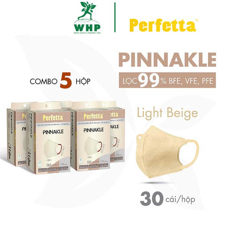 Combo 5 Hộp Khẩu Trang Cao Cấp Perfetta Pinnakle, 3 Lớp Kháng Khuẩn, Chuẩn From 3d Thời Trang (30 cái/hộp)