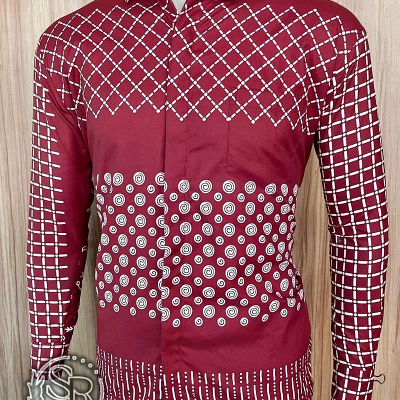 Gie Batik Kemeja Panjang Modern slimfit Katun kantor formal Halus Trendy Resmi dan Casual   Hitam Motif Santai Nyaman Pria Coklat Keren Mewah 6