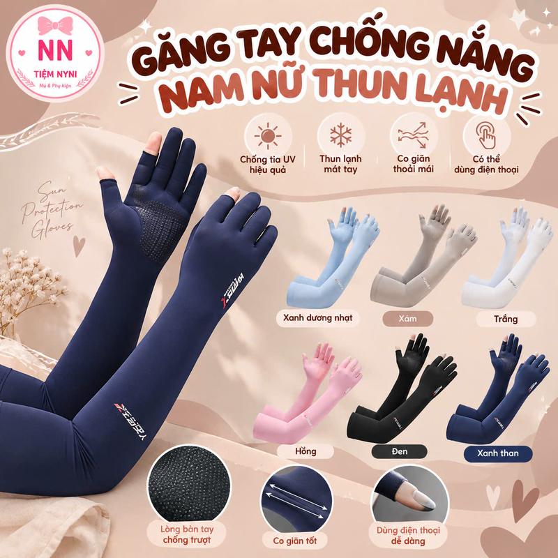 Găng Tay Chống Nắng Nam Nữ Dài SPORT Xỏ Hở Ngón Chống Tia UV Mùa Hè Có Vân Chống Trượt