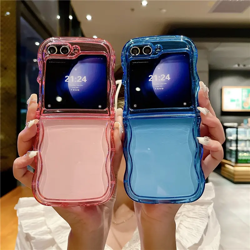 Wavy Edge Clear Phone Case For Samsung Galaxy Z Flip 5 4 3 Shockproof Folding Transparent Cover For Samsung Z Flip5 Flip4 Flip3