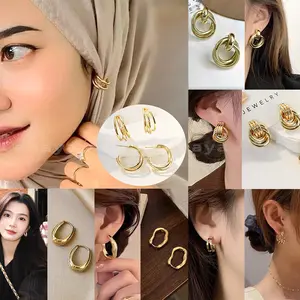 Hot Alloy Banyak gaya anting hijab emas anting unik dan lucu earrings 925 Bentuk C minimalis jilbab anting Wanita